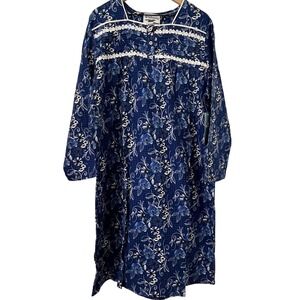 Silverts Adaptive Open Back Flannel Nightgown Blue Floral XL NWT Assisted